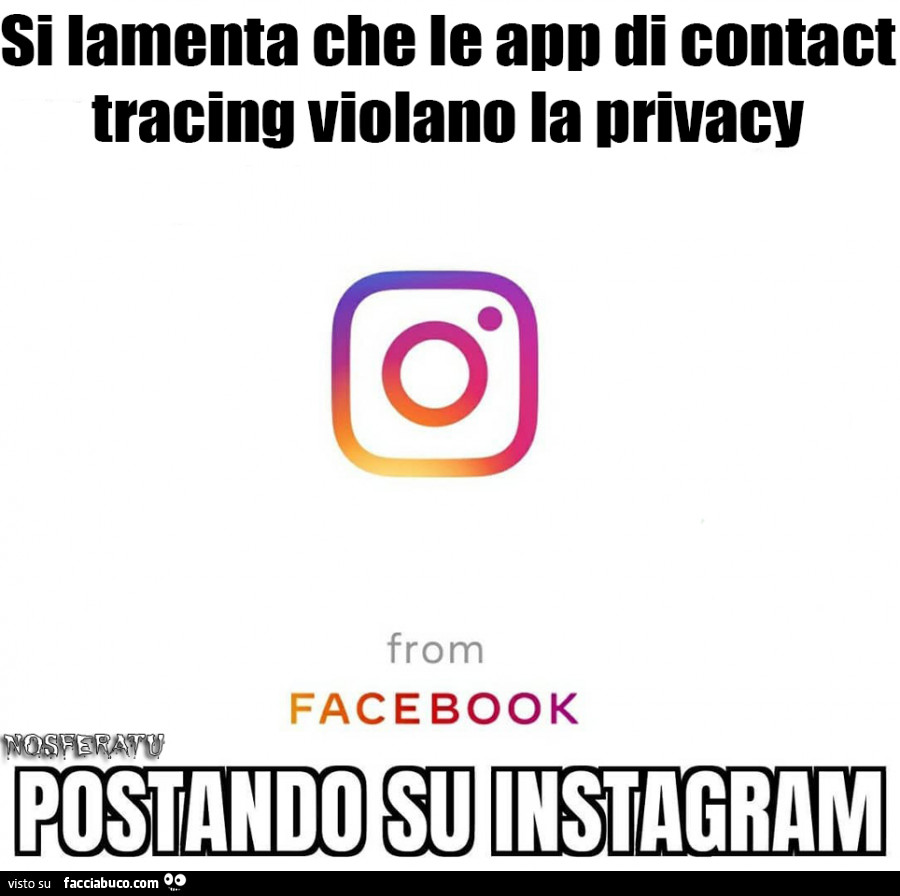 Si lamenta che le app di contact tracing violano la privacy postando su instagram
