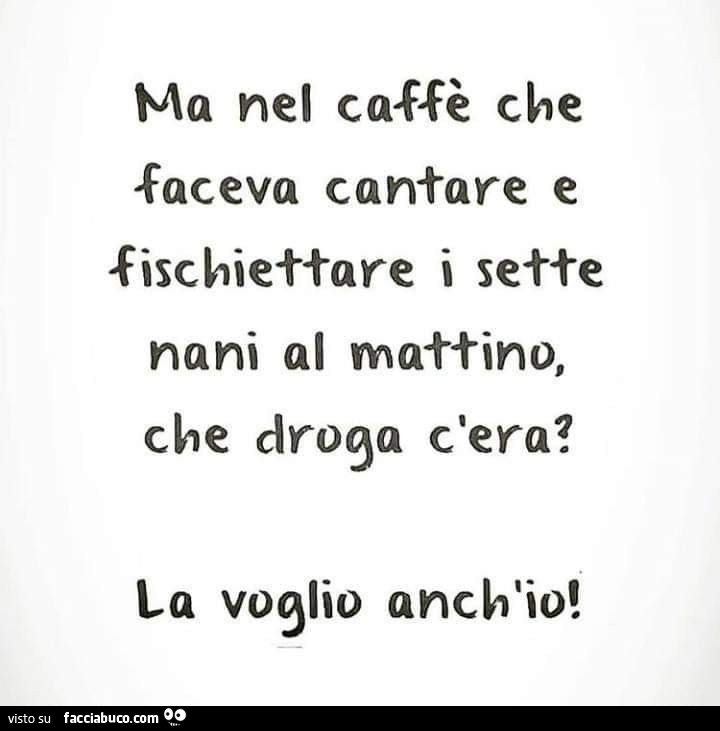 Ma nel caffè che faceva cantare e fischiettare i sette nani al mattino, che droga c'era? La voglio anch'io