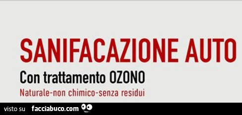 Sanifacazione auto con trattamento ozono naturale non chimico senza residui