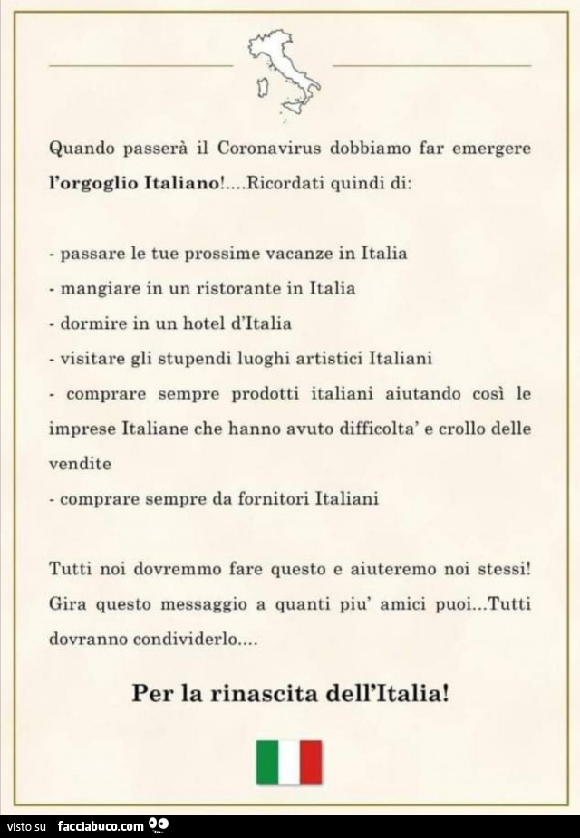 Quando passerà il coronavirus dobbiamo far emergere l'orgoglio italiano