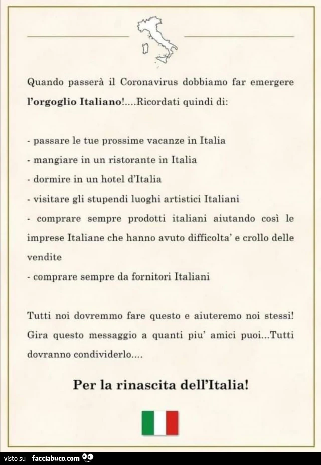Quando passerà il coronavirus dobbiamo far emergere l'orgoglio italiano