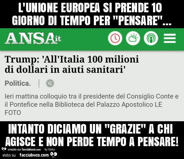 L'unione europea si prende 10 giorno di tempo per "pensare"&hellip; intanto diciamo un "grazie" a chi agisce e non perde tempo a pensare