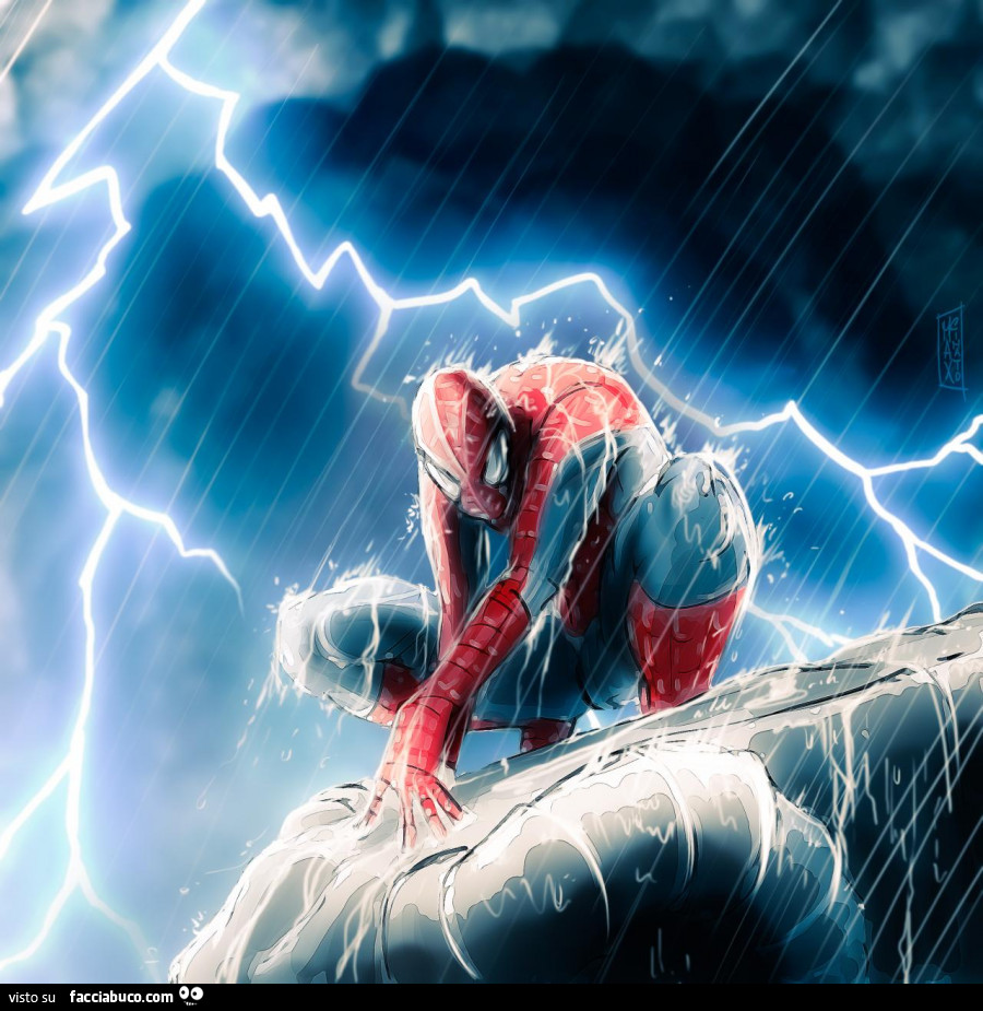 Spiderman sotto la pioggia