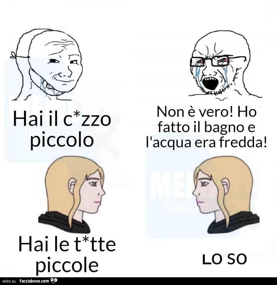 Hai il cazzo piccolo. Non è vero! Ho fatto il bagno e l'acqua era