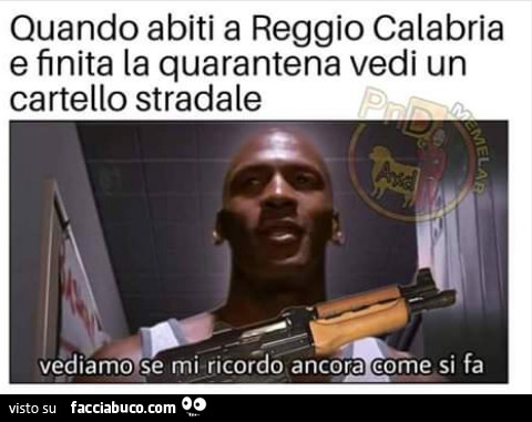 Quando abiti a Reggio Calabria e finita la quarantena vedi un cartello stradale