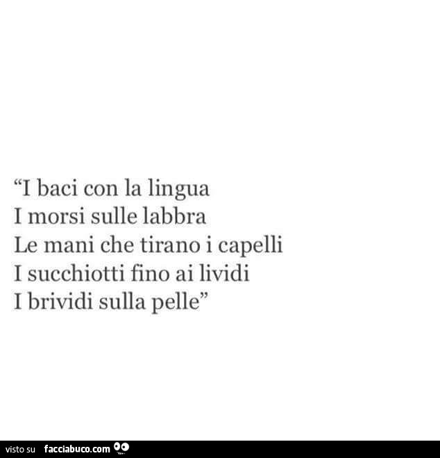 I baci con la lingua i morsi sulle labbra le mani che tirano i capelli i succhiotti fino ai lividi i brividi sulla pelle