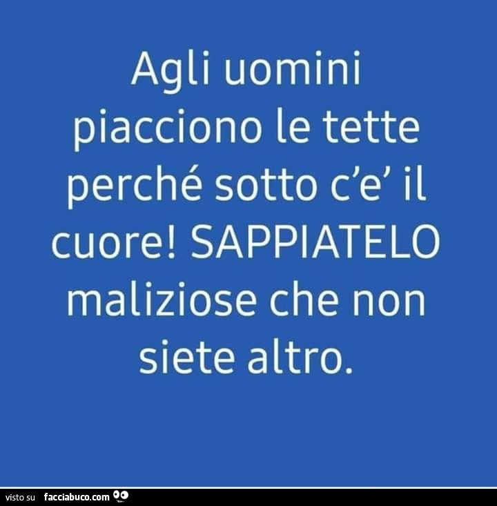 Agli uomini piacciono le tette perché sotto c'è il cuore! Sappiatelo maliziose che non siete altro