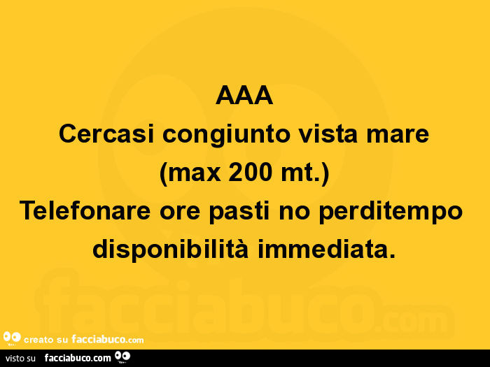 Aaa cercasi congiunto vista mare (max 200 mt). Telefonare ore pasti no perditempo disponibilità immediata