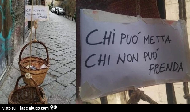 Coronavirus, a Napoli il “panaro solidale”: «Chi può metta, chi non può prenda»«Chi può metta, chi non può prenda». A Napoli nasce lo slogan del "panaro solidale" per combattere la povertà in quedsti giorni di coronavirus. Questa l'idea di 