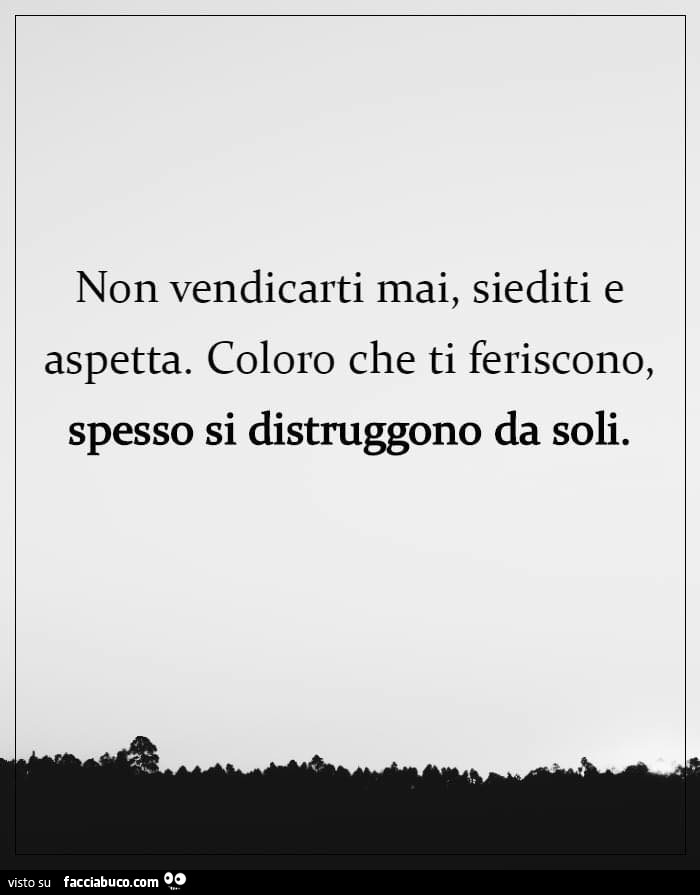 Non vendicarti mai, siediti e aspetta. Coloro che ti feriscono, spesso si distruggono da soli