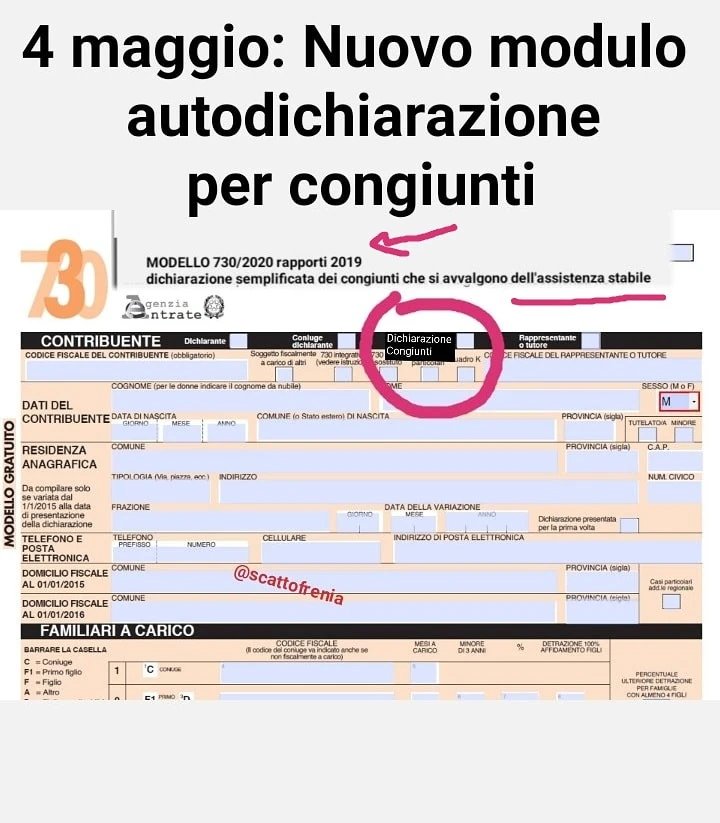 4 maggio autodichiarazione per congiunti