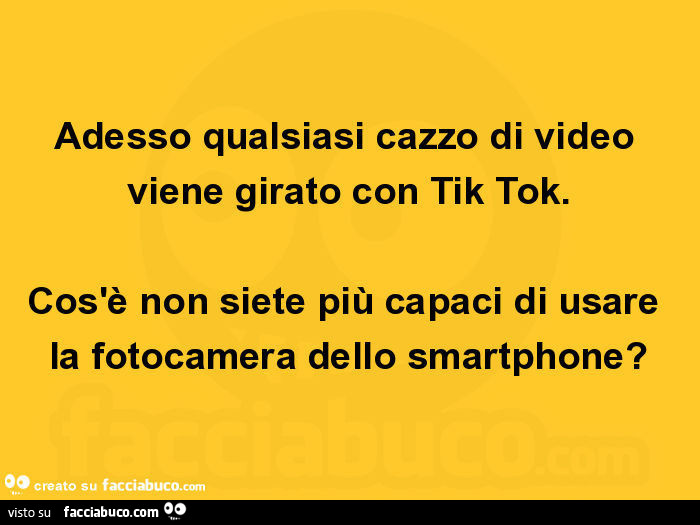 Adesso qualsiasi cazzo di video viene girato con tik tok. Cos'è non siete più capaci di usare la fotocamera dello smartphone?