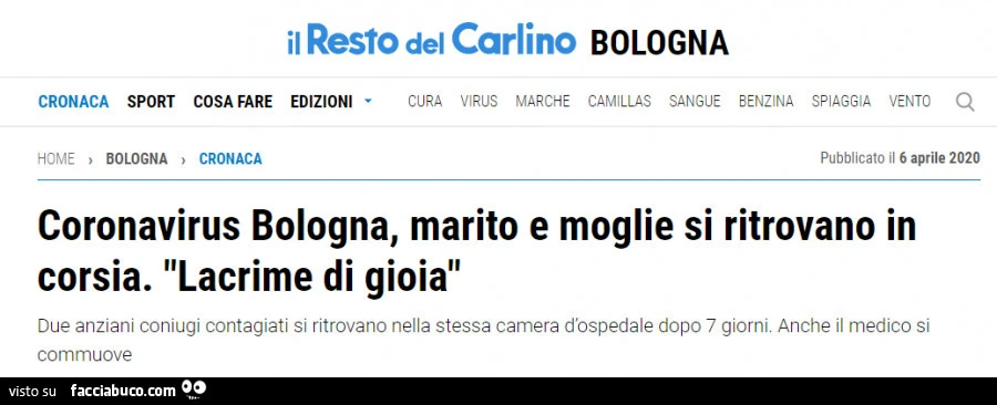 Coronavirus bologna, marito e moglie si ritrovano in corsia. Lacrime di gioia