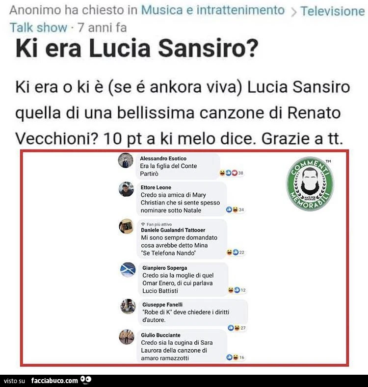 Ki era lucia sansiro? Ki era o ki è lucia sansiro quella di una bellissima canzone di renato vecchioni? Era la figlia del conte partirò