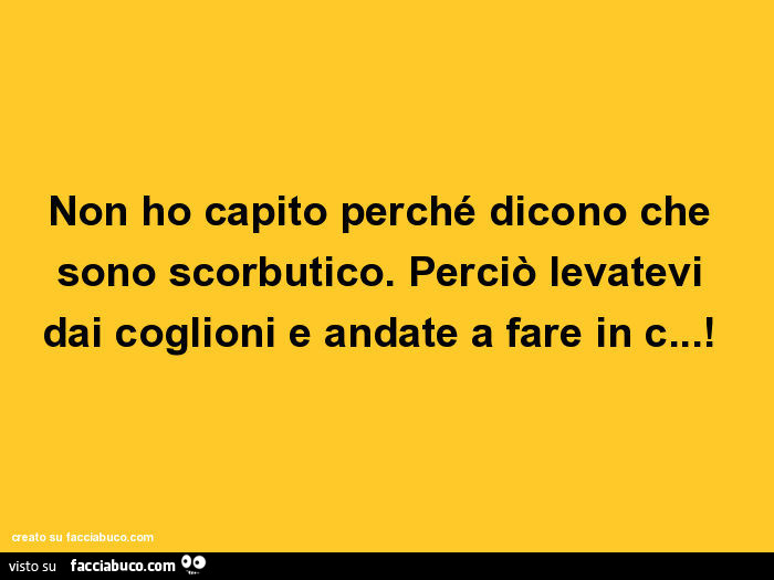 Non ho capito perché dicono che sono scorbutico. Perciò levatevi dai coglioni e andate a fare in c