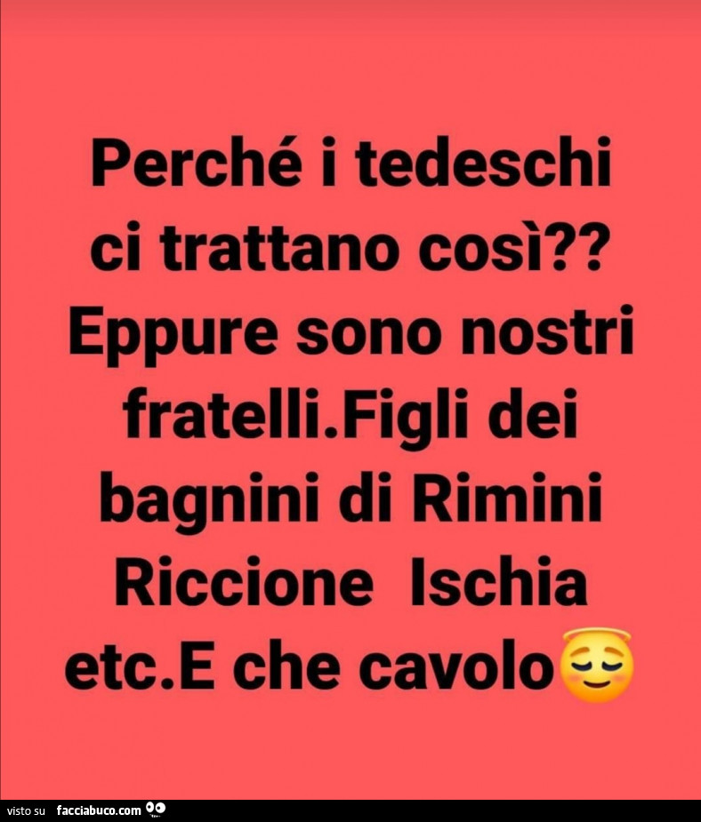 Perché i tedeschi ci trattano così? Eppure sono nostri fratelli. Figli dei bagnini di rimini riccione ischia etc. E che cavolo