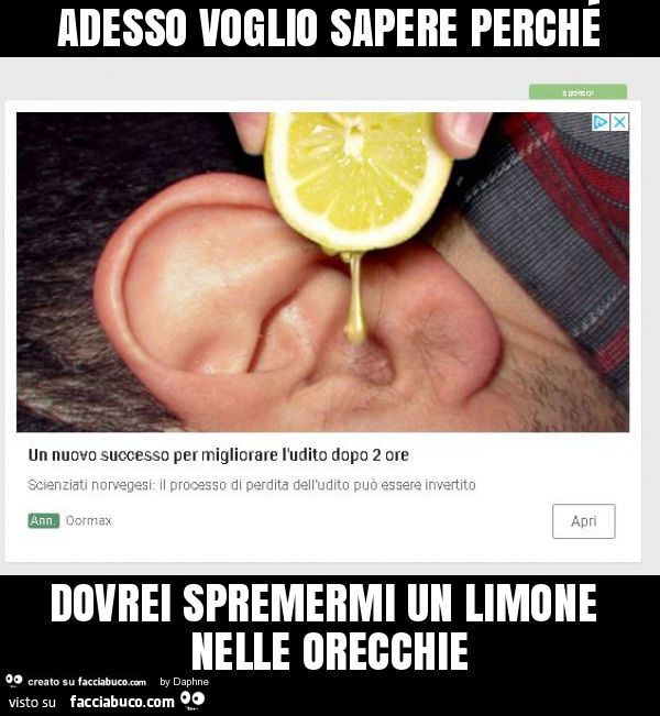 Adesso voglio sapere perché dovrei spremermi un limone nelle orecchie