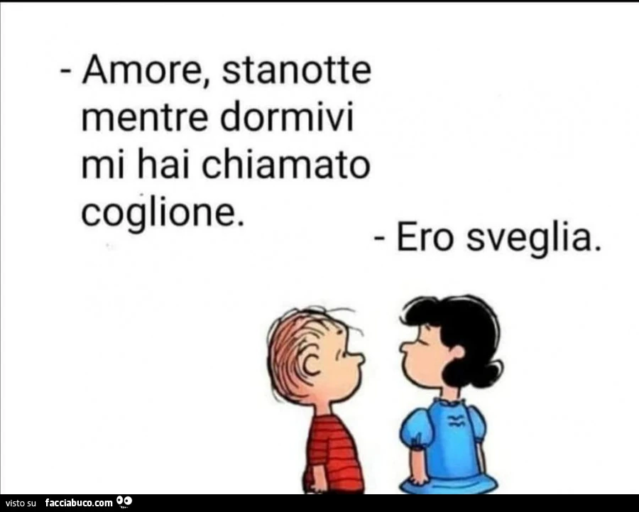 Amore, stanotte mentre dormivi mi hai chiamato coglione. Ero sveglia