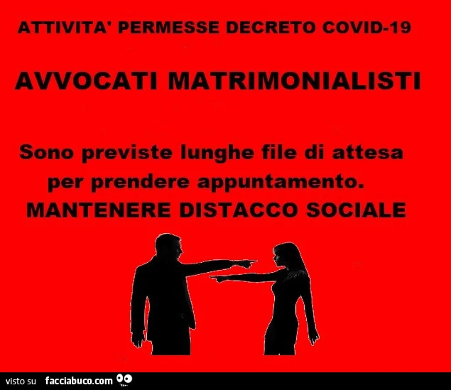 Attività permesse decreto covid-19 avvocati matrimonialisti sono previste lunghe file di attesa per prendere appuntamento. Mantenere distacco sociale