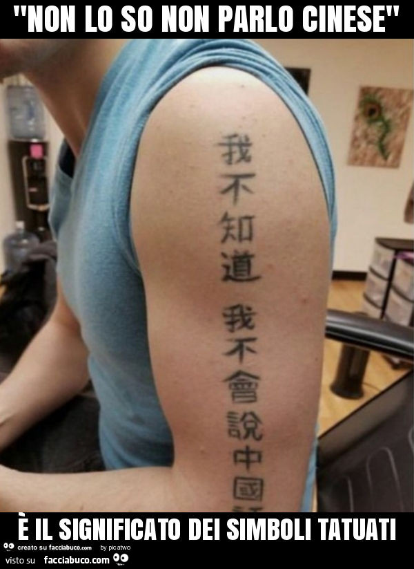"non lo so non parlo cinese" è il significato dei simboli tatuati