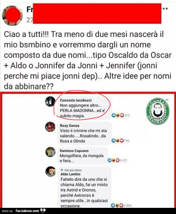 Ciao a tutti! Tra meno di due mesi nascerà il mio bsmbino e vorremmo dargli un nome composto da due nomi… tipo oscaldo da oscar. Rosalindo da Rosa e Olindo