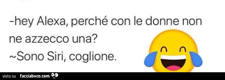 Hey alexa, perché con le donne non ne azzecco una? Sono Siri, coglione