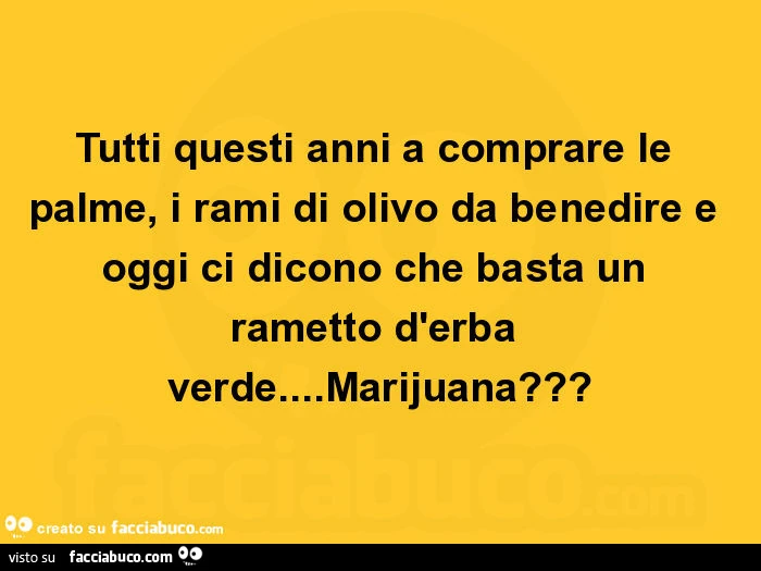 Tutti questi anni a comprare le palme, i rami di olivo da benedire e oggi ci dicono che basta un rametto d'erba verde&hellip; marijuana?