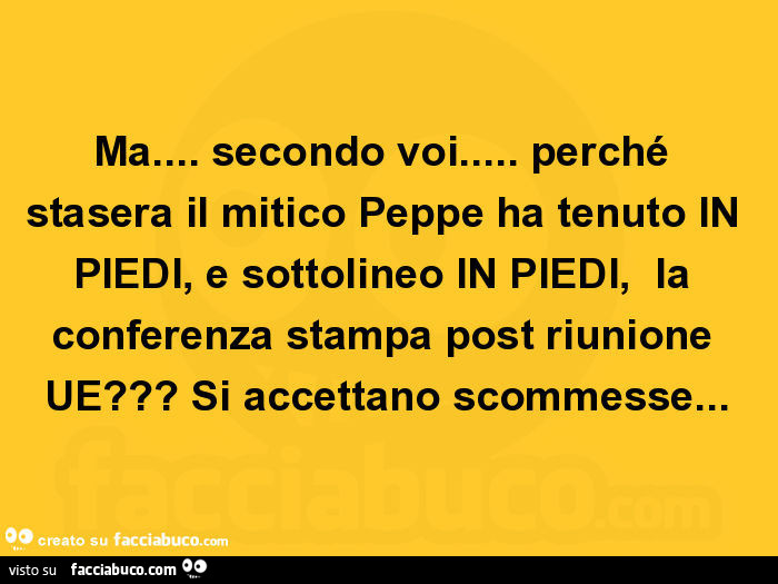 Ma… secondo voi… perché stasera il mitico peppe ha tenuto in piedi, e sottolineo in piedi, la conferenza stampa post riunione ue? Si accettano scommesse