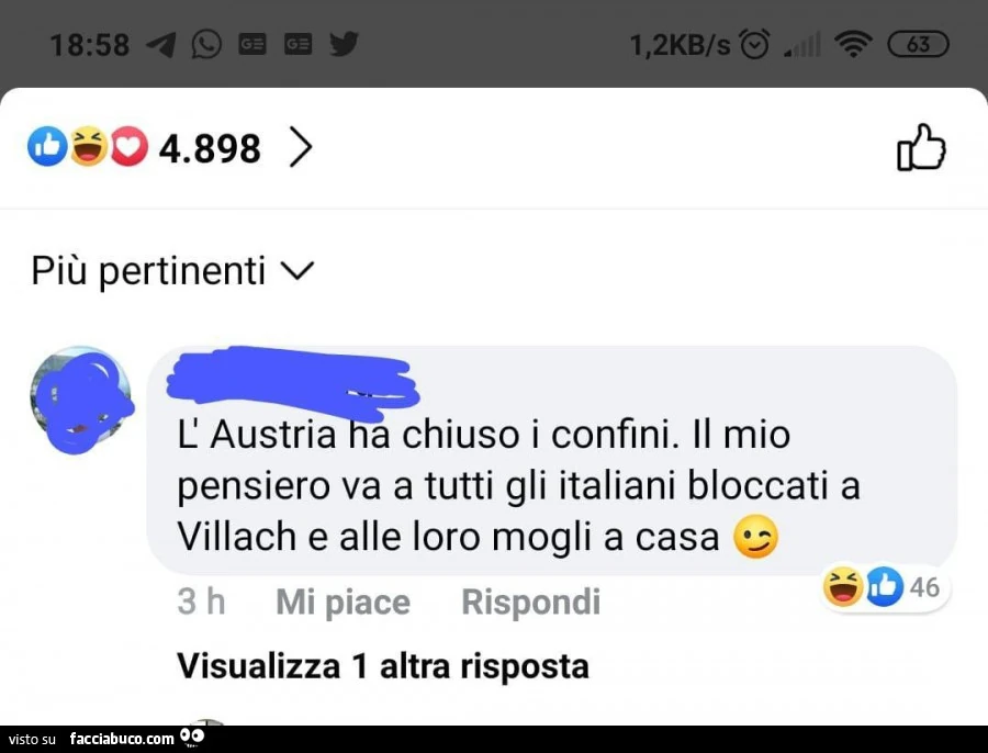 L'Austria ha chiuso i confini. Il mio pensiero va a tutti gli italiani bloccati a villach e alle loro mogli a casa