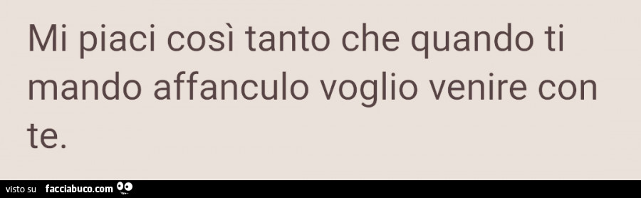 Mi piaci così tanto che quando ti mando affanculo voglio venire con te