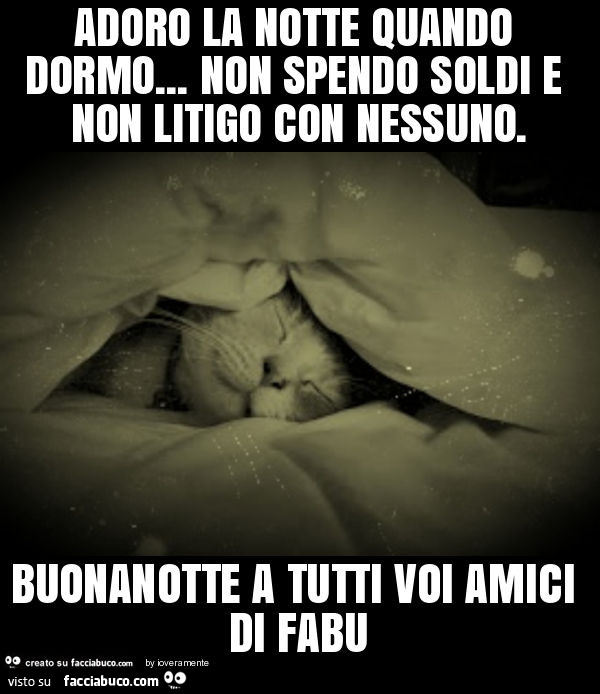 Adoro la notte quando dormo… non spendo soldi e non litigo con nessuno. Buonanotte a tutti voi amici di fabu