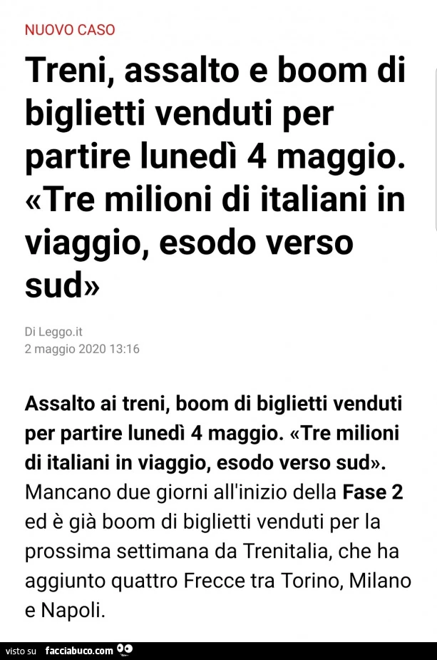 Treni, assalto e boom di biglietti venduti per partire lunedì 4 maggio