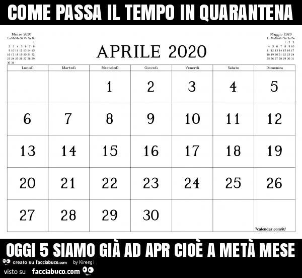 Come passa il tempo in quarantena oggi 5 siamo già ad apr cioè a metà mese