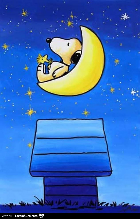 Snoopy dorme sulla luna a spicchio