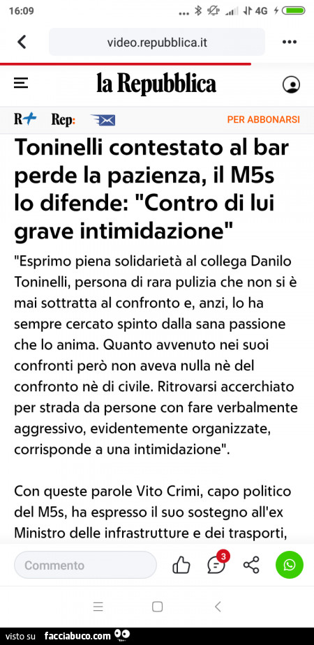 Toninelli contestato al bar perde la pazienza, il m5s lo difende: contro di lui grave intimidazione