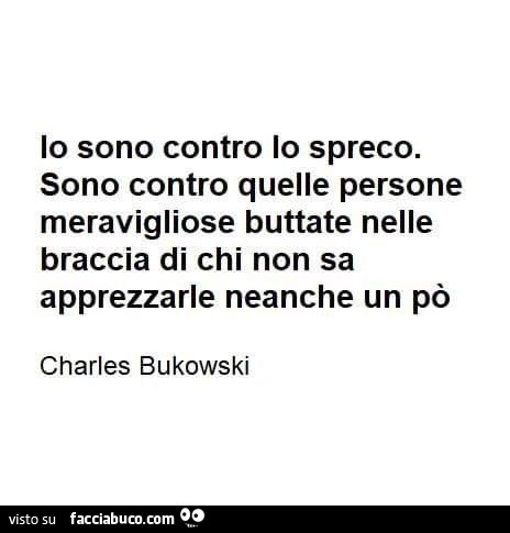 Lo sono contro lo spreco. Sono contro quelle persone meravigliose buttate nelle braccia di chi non sa apprezzarle neanche un po'. Charles Bukowski