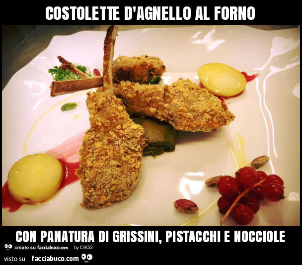 Costolette d'agnello al forno con panatura di grissini, pistacchi e nocciole