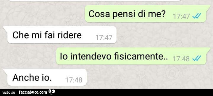 Cosa Pensi Di Me Che Mi Fai Ridere Io Intendevo Fisicamente Anche Io Facciabuco Com