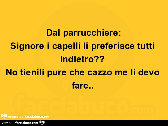 Dal parrucchiere: signore i capelli li preferisce tutti indietro? No tienili pure che cazzo me li devo fare