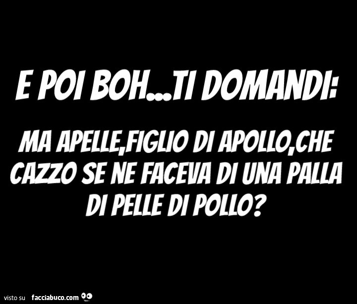 E poi boh… ti domandi: ma apelle, figlio di apollo, che cazzo se ne faceva di una palla di pelle di pollo?