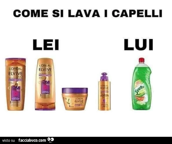 Come si lava i capelli. Lei. Lui