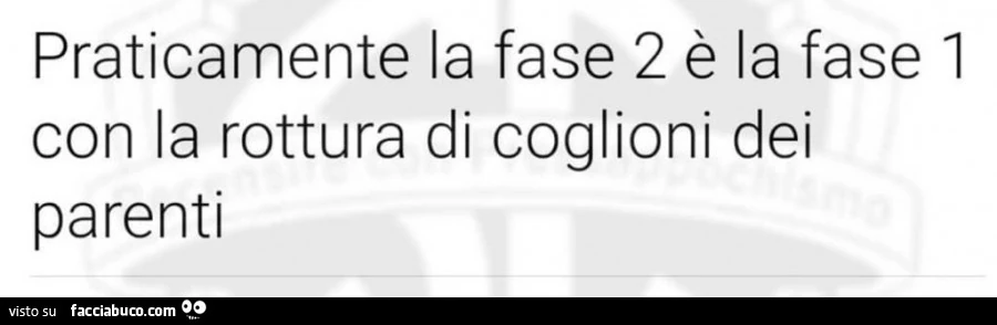 Praticamente la fase 2 è la fase 1 con la rottura di coglioni dei parenti