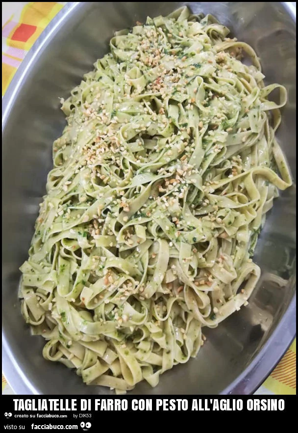 Tagliatelle di farro con pesto all'aglio orsino