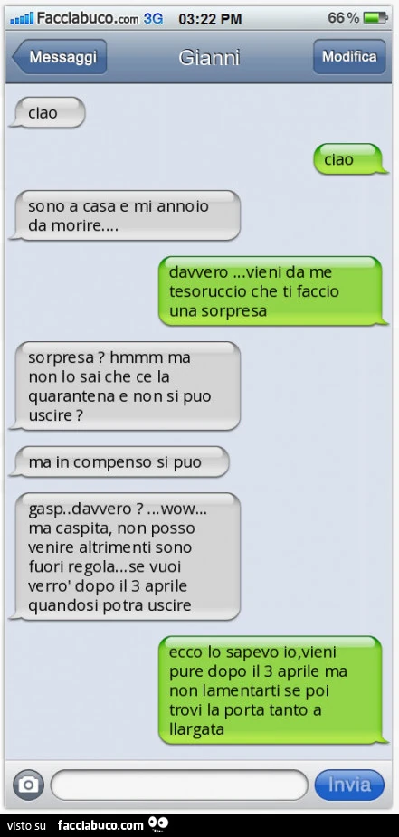 Ciao. Ciao. Sono a casa e mi annoio da morire&hellip; Davvero&hellip; vieni da me tesoruccio che ti faccio una sorpresa. Sorpresa? Hmmm ma non lo sai che ce la quarantena e non si puo uscire? Ma in compenso si puo. Gasp. Davvero? &hellip; wow&hellip; ma c
