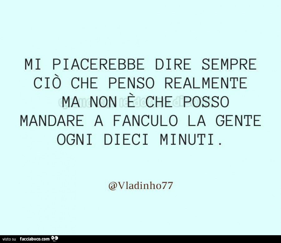 Mi piacerebbe dire sempre ciò che penso realmente ma non è che posso mandare a fanculo la gente ogni dieci minuti