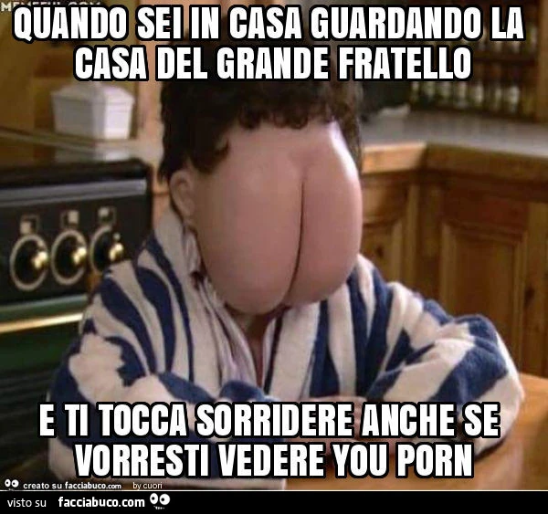 Quando sei in casa guardando la casa del grande fratello e ti tocca sorridere anche se vorresti vedere you porn