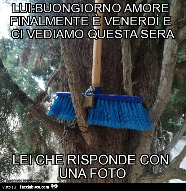 Lui: buongiorno amore finalmente è venerdì e ci vediamo questa sera lei che risponde con una foto