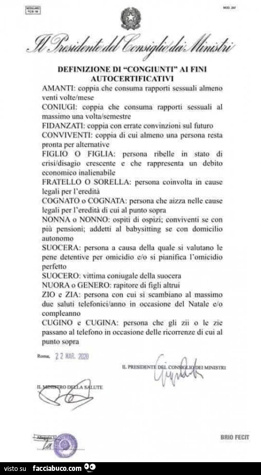 Definizione di congiunti ai fini autocertificativi
