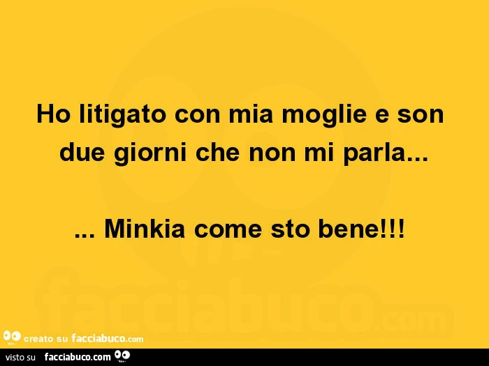 Ho litigato con mia moglie e son due giorni che non mi parla… minkia come sto bene