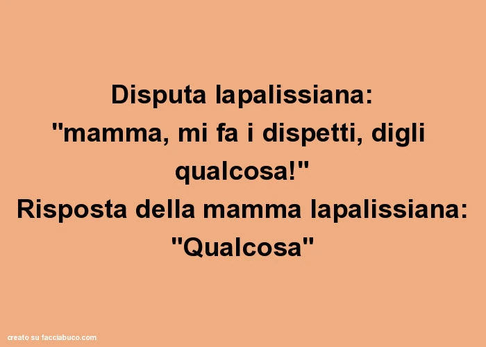 Disputa lapalissiana: "mamma, mi fa i dispetti, digli qualcosa! " Risposta della mamma lapalissiana: "qualcosa"